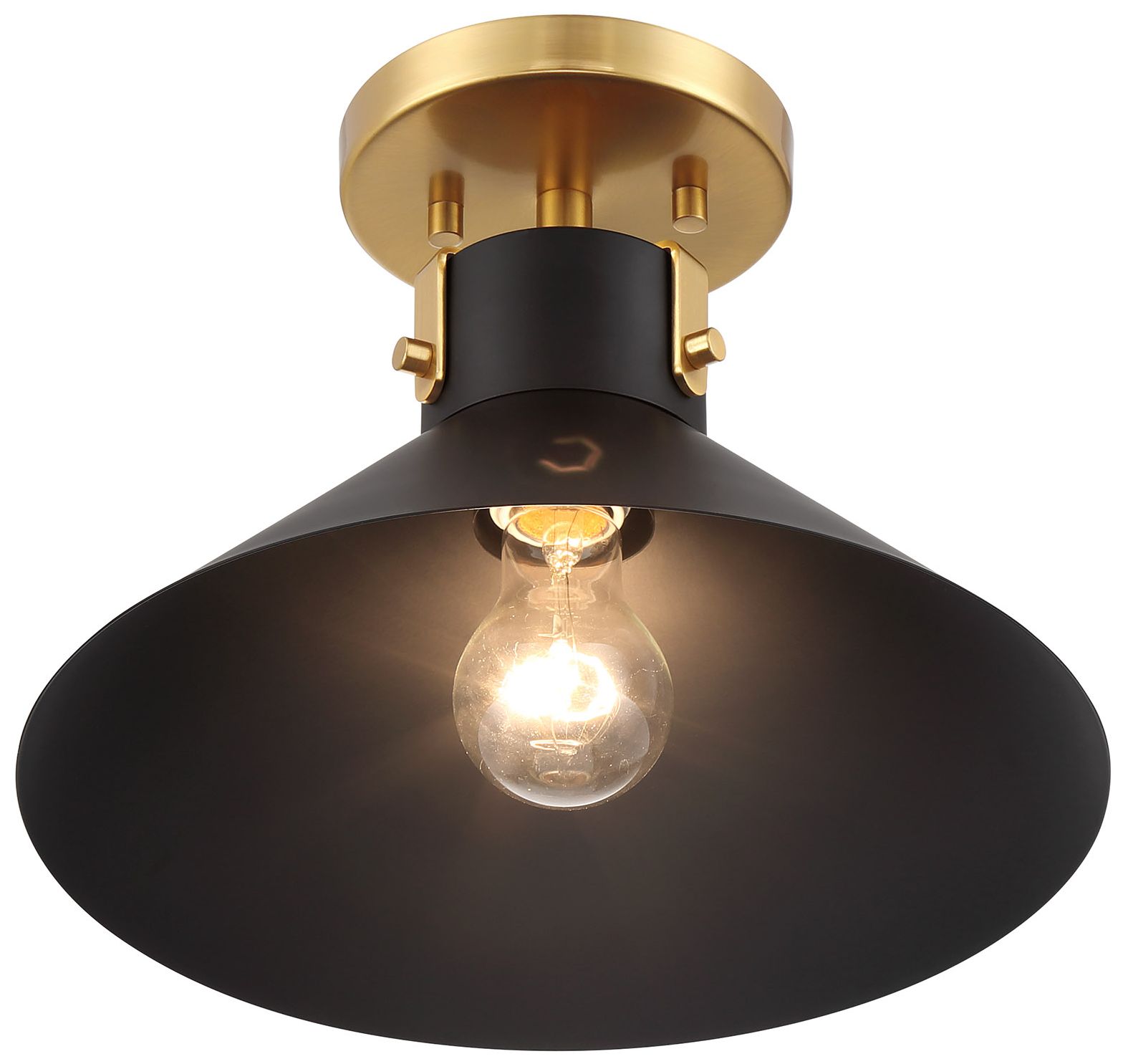 Image 4 1-Light Ceiling Light in Matte Black and Natural Brass more views