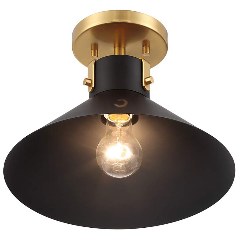 Image 4 1-Light Ceiling Light in Matte Black and Natural Brass more views