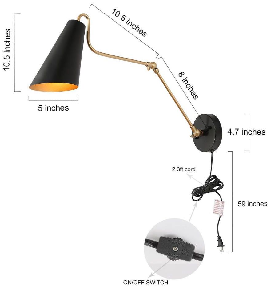 Image 2 1-Light Gold and Black Arm Wall Sconce more views