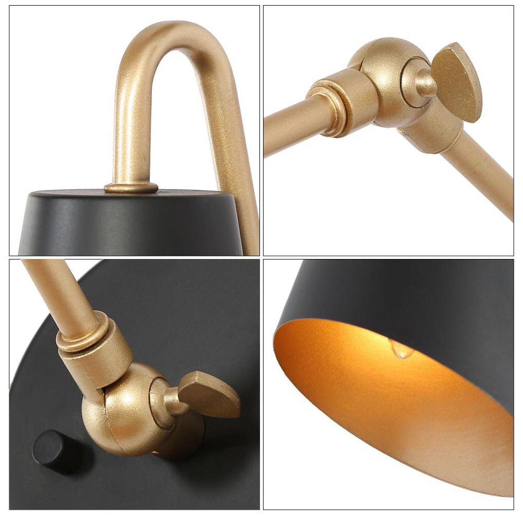 Image 3 1-Light Gold and Black Arm Wall Sconce more views