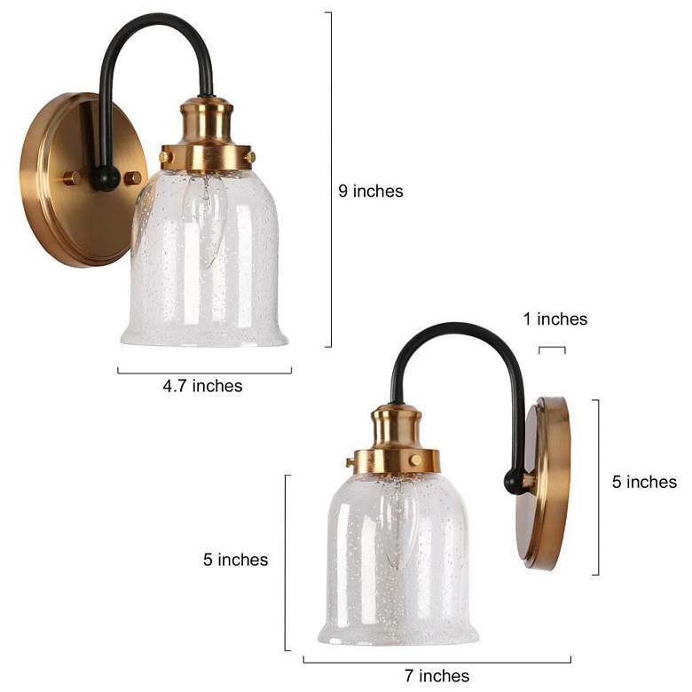 Image 2 1-Light Gold and Black Bell Wall Sconce with Seeded Glass more views