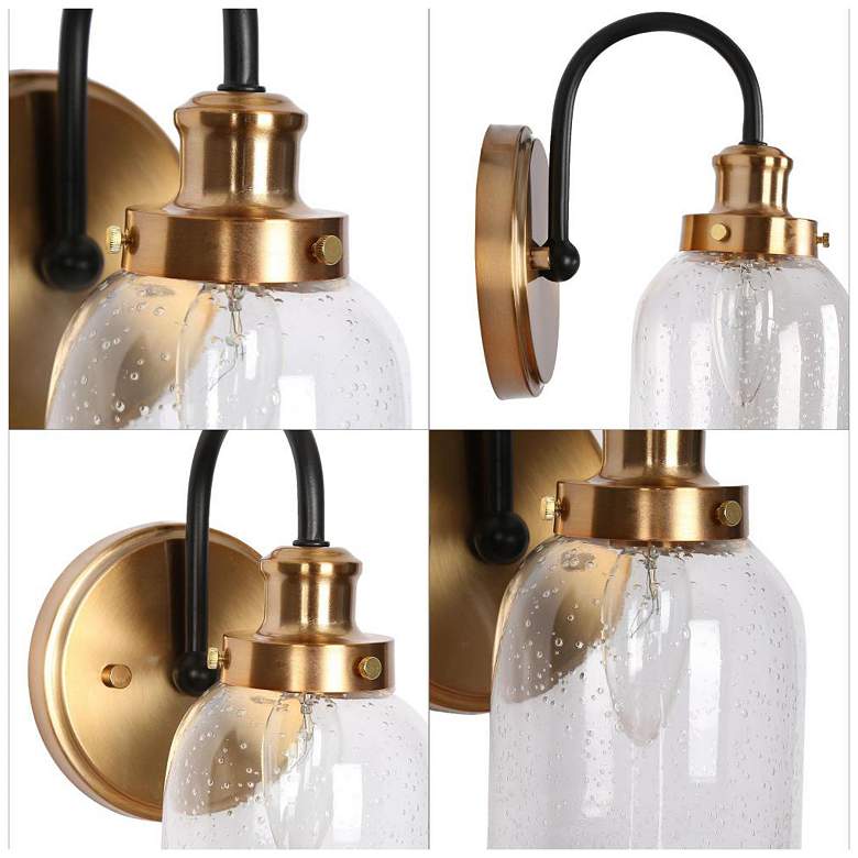 Image 3 1-Light Gold and Black Bell Wall Sconce with Seeded Glass more views