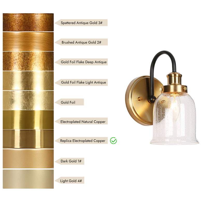 Image 4 1-Light Gold and Black Bell Wall Sconce with Seeded Glass more views