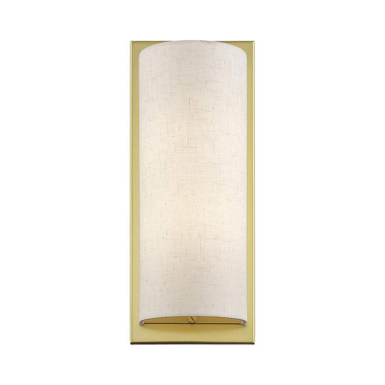 Image 3 1 Light Large ADA Sconce with Hand Crafted Oatmeal Fabric Shade more views