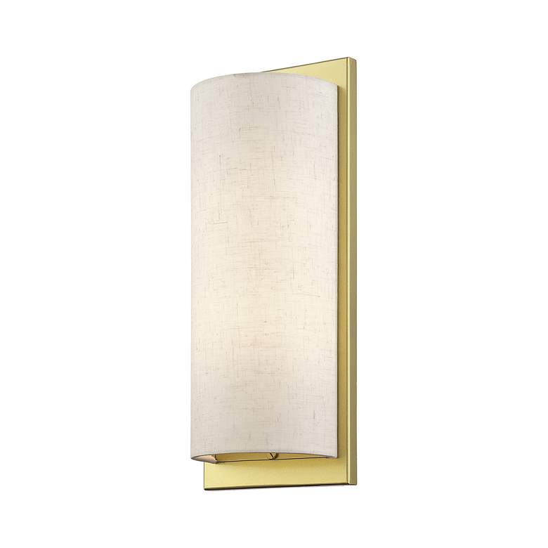 Image 4 1 Light Large ADA Sconce with Hand Crafted Oatmeal Fabric Shade more views