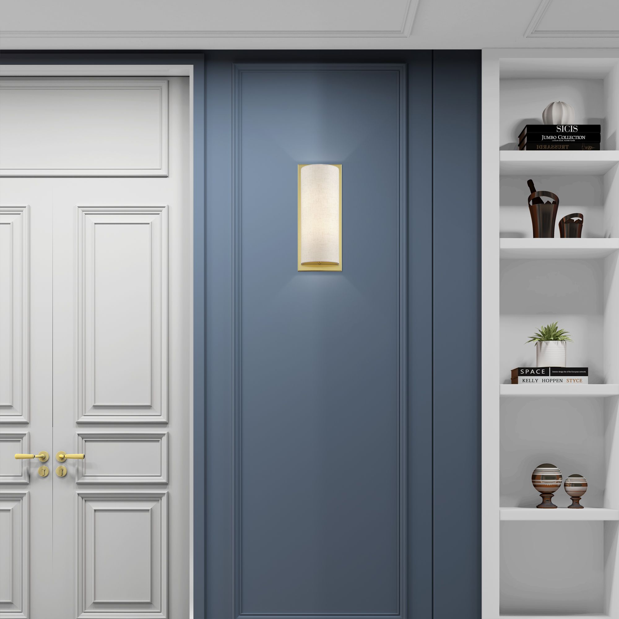 1 Light Large ADA Sconce with Hand Crafted Oatmeal Fabric Shade