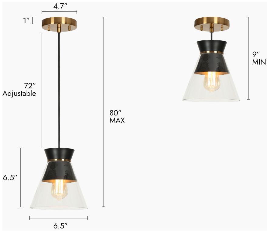 Image 2 1-light Matte Black and Plating Brass Pendant Lamp with Clear Glass more views