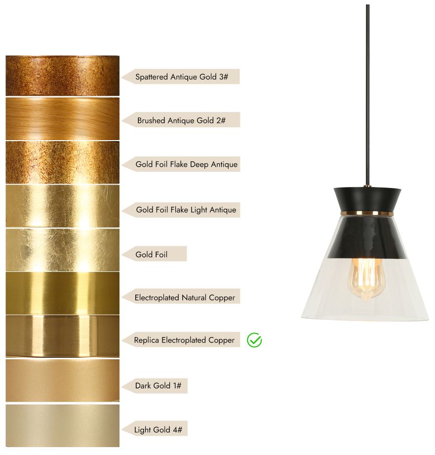 Image 4 1-light Matte Black and Plating Brass Pendant Lamp with Clear Glass more views