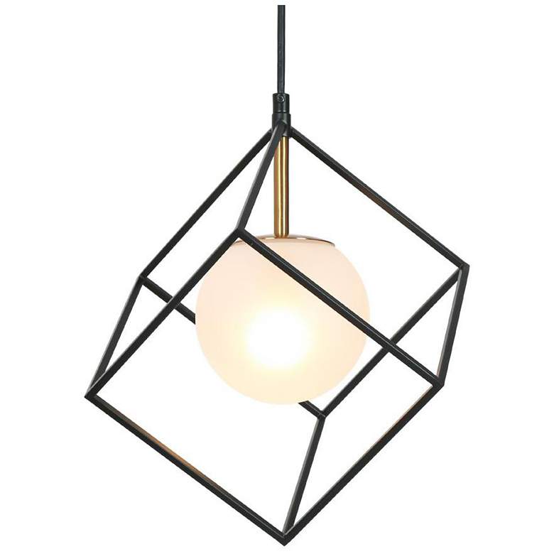 Image 1 1-light Matte Black and Plating Brass Pendant Lamp with Frosted Glass