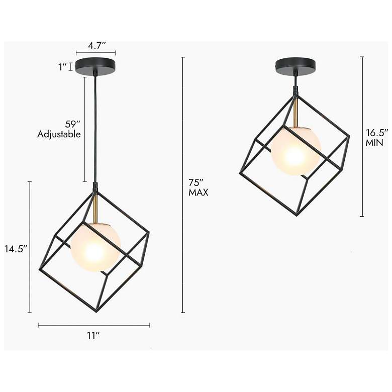 Image 3 1-light Matte Black and Plating Brass Pendant Lamp with Frosted Glass more views