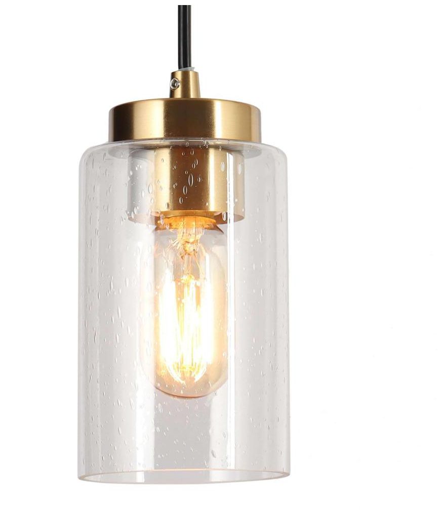 1-light Matte Black and Plating Brass Pendant Lamp with Seeded Glass