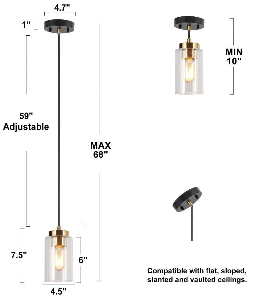 Image 2 1-light Matte Black and Plating Brass Pendant Lamp with Seeded Glass more views