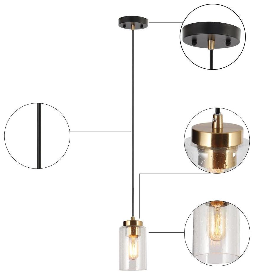 Image 4 1-light Matte Black and Plating Brass Pendant Lamp with Seeded Glass more views