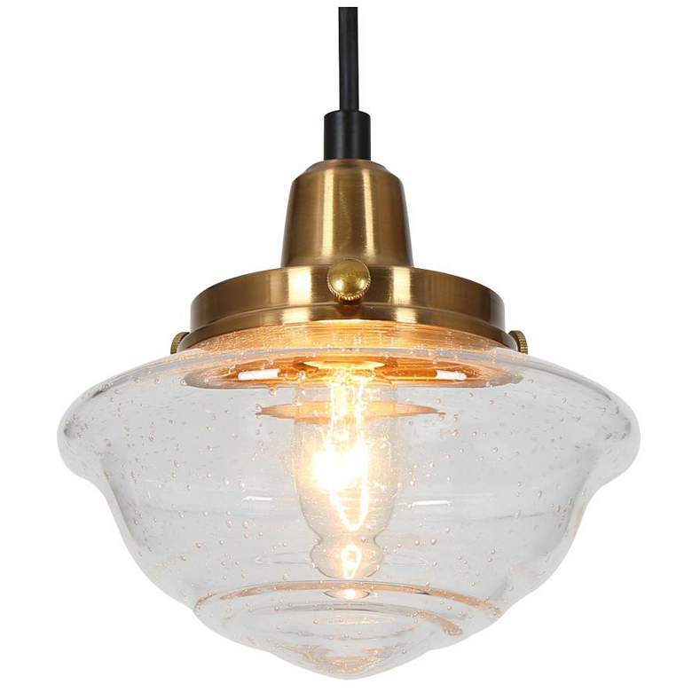 Image 1 1-light Matte Black and Plating Brass Pendant Lamp with Seeded Glass
