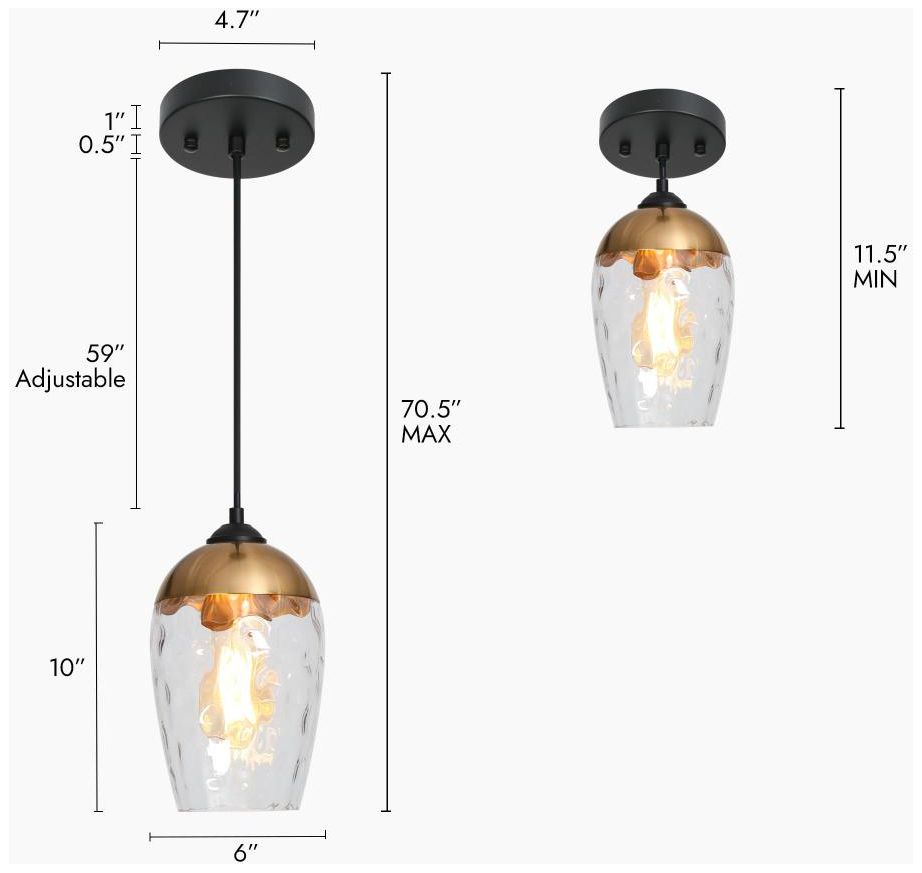 Image 3 1-light Matte Black and Plating Brass Pendant Lamp with Textured Glass more views