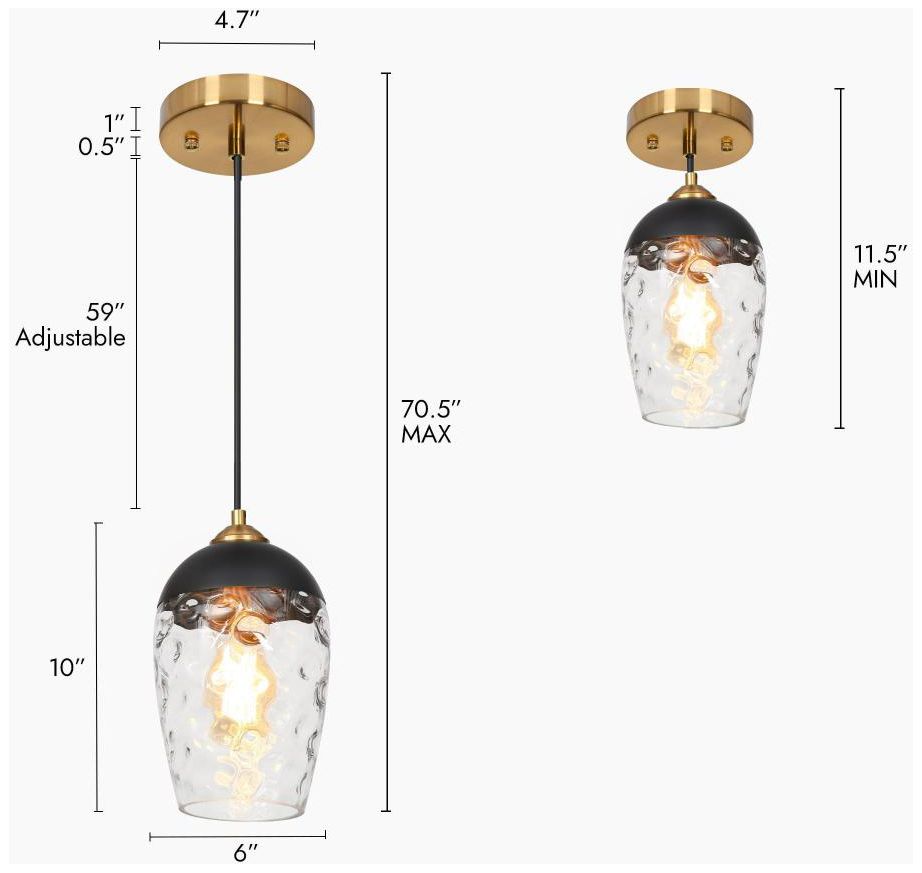 Image 2 1-light Matte Black and Plating Brass Pendant Lamp with Textured Glass more views