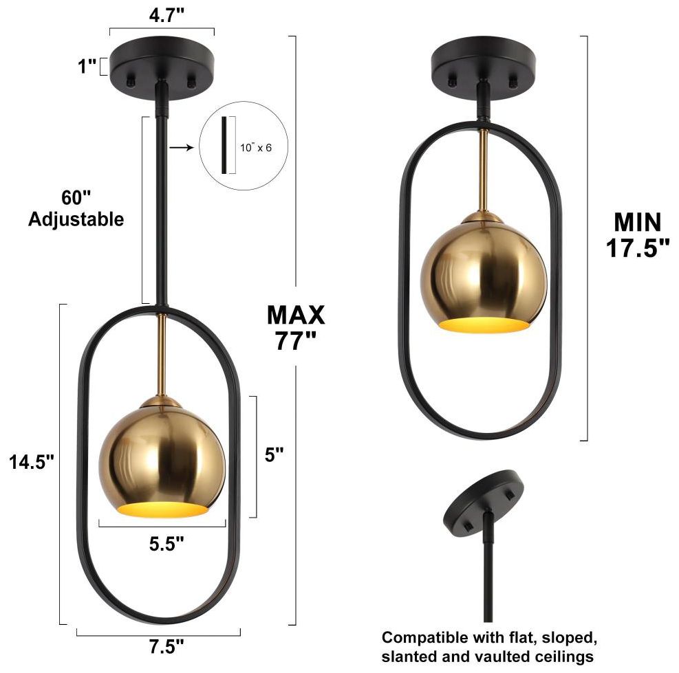 Image 4 1-light Matte Black and Plating Brass Pendant Lamp more views