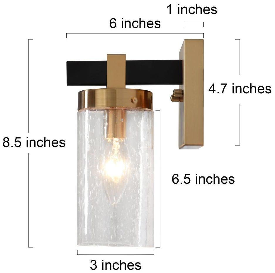 Image 2 1-Light Modern Brass Gold Wall Sconce with Seeded Glass more views