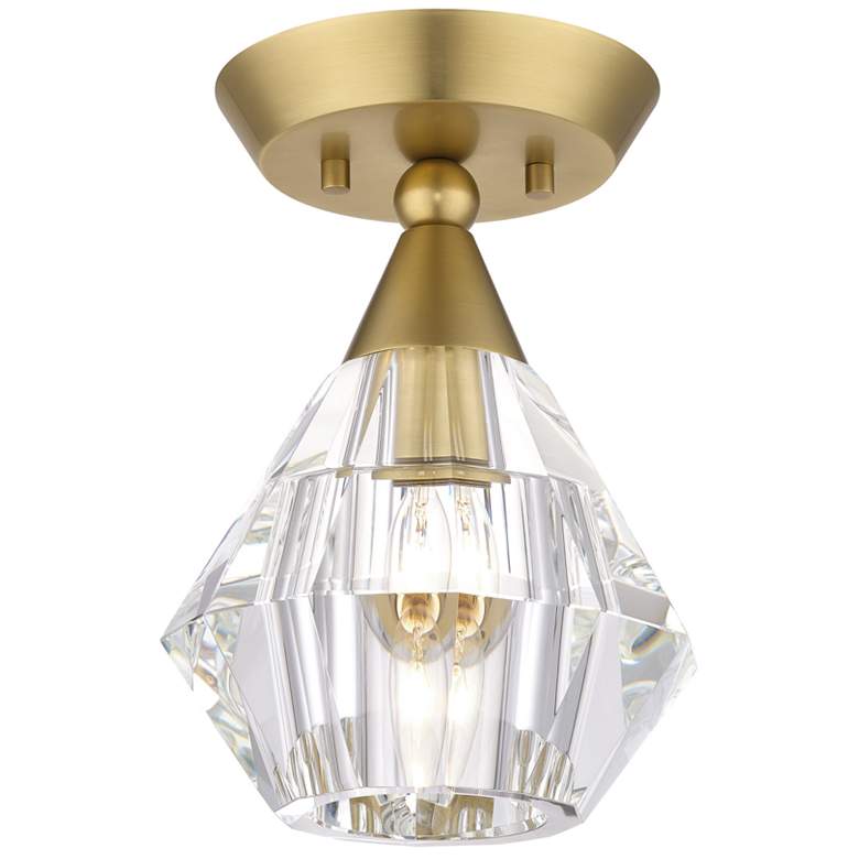 Image 1 1 Light Natural Brass Crystal Semi-Flush