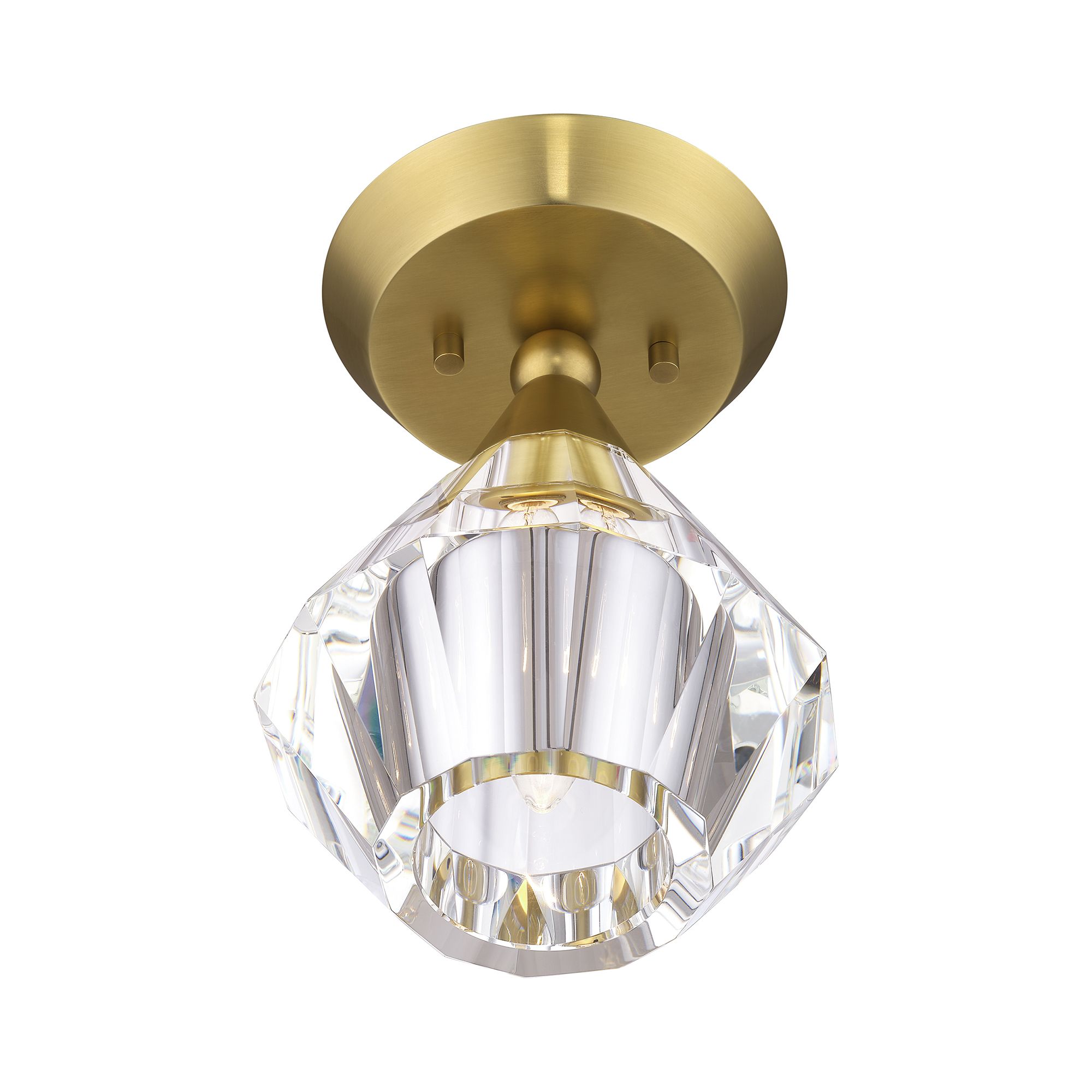 1 Light Natural Brass Crystal Semi-Flush