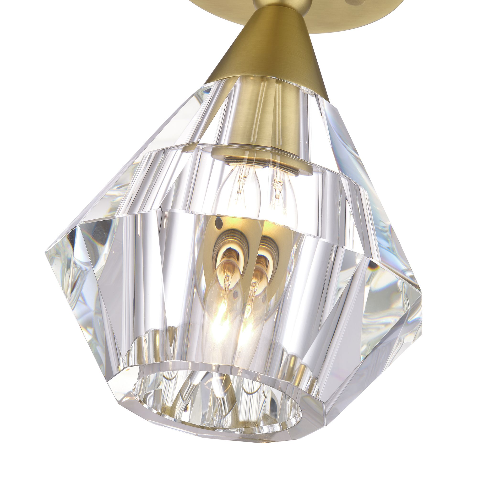 1 Light Natural Brass Crystal Semi-Flush