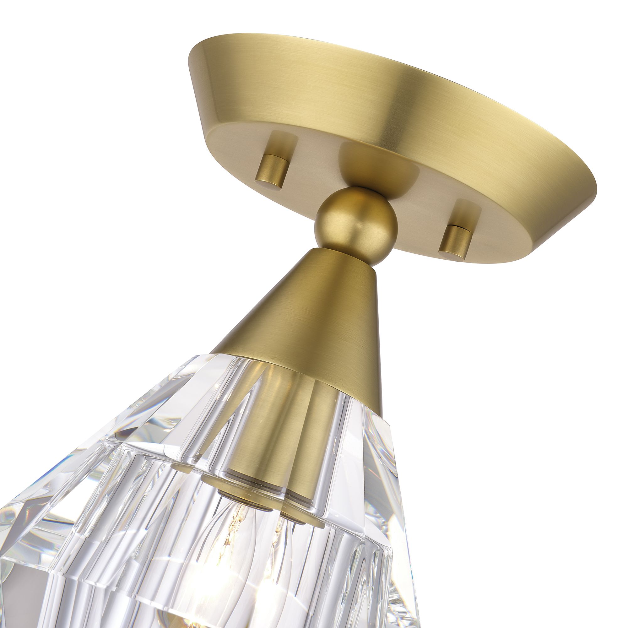 1 Light Natural Brass Crystal Semi-Flush