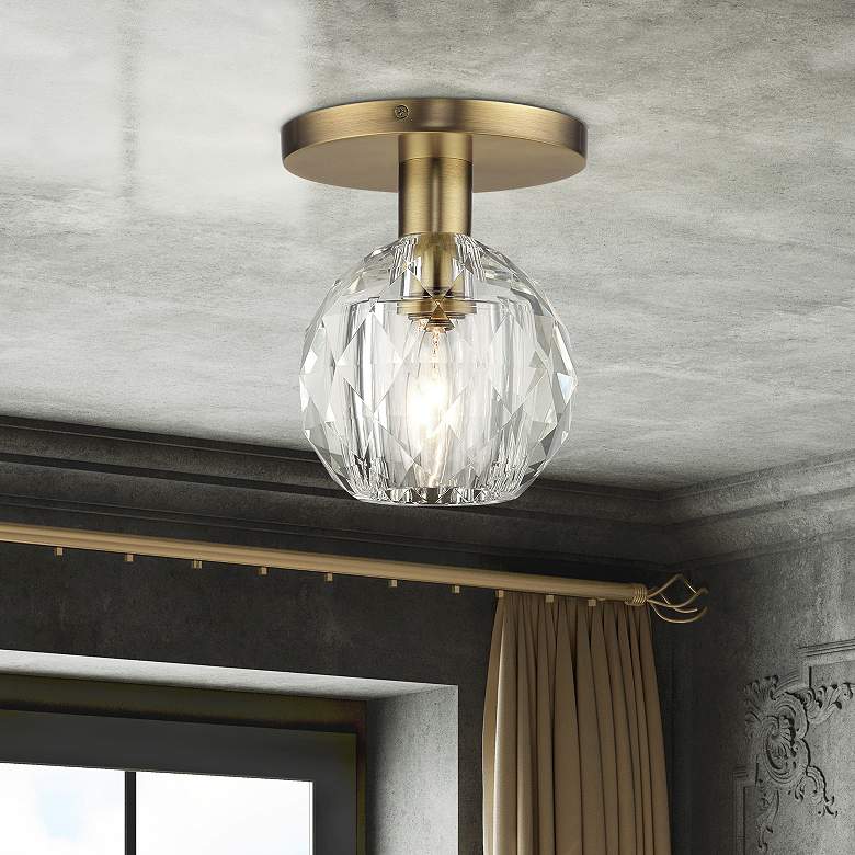 Image 1 1 Light Natural Brass Crystal Semi-Flush