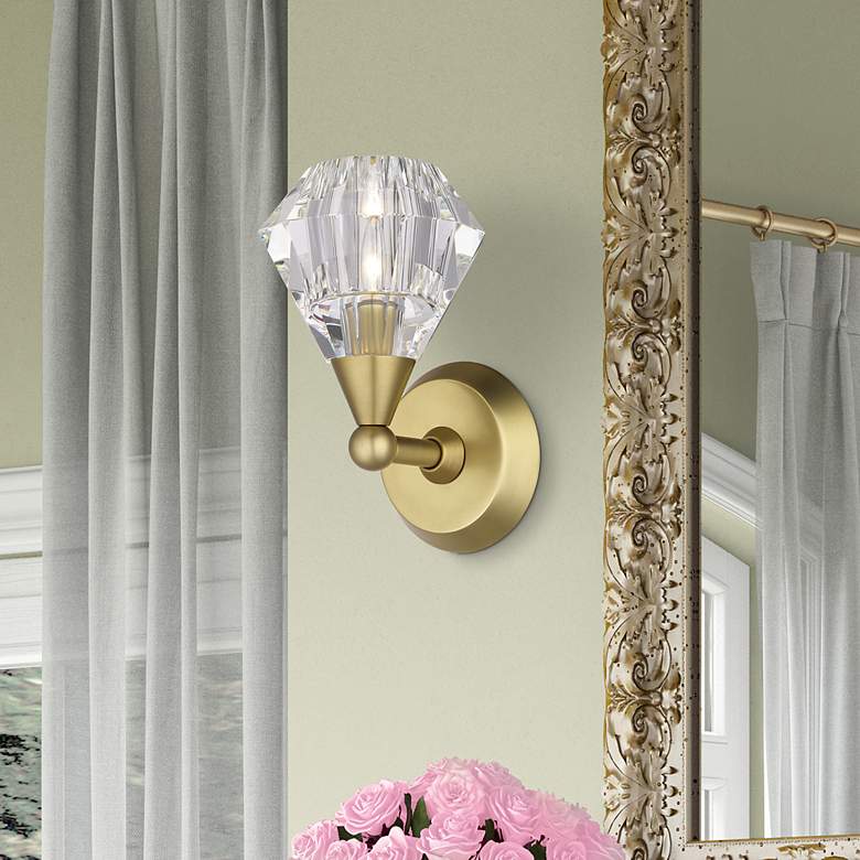 Image 1 1 Light Natural Brass Crystal Single Sconce