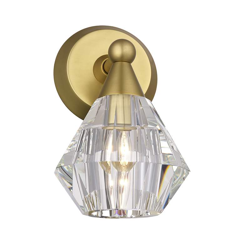 Image 5 1 Light Natural Brass Crystal Single Sconce more views
