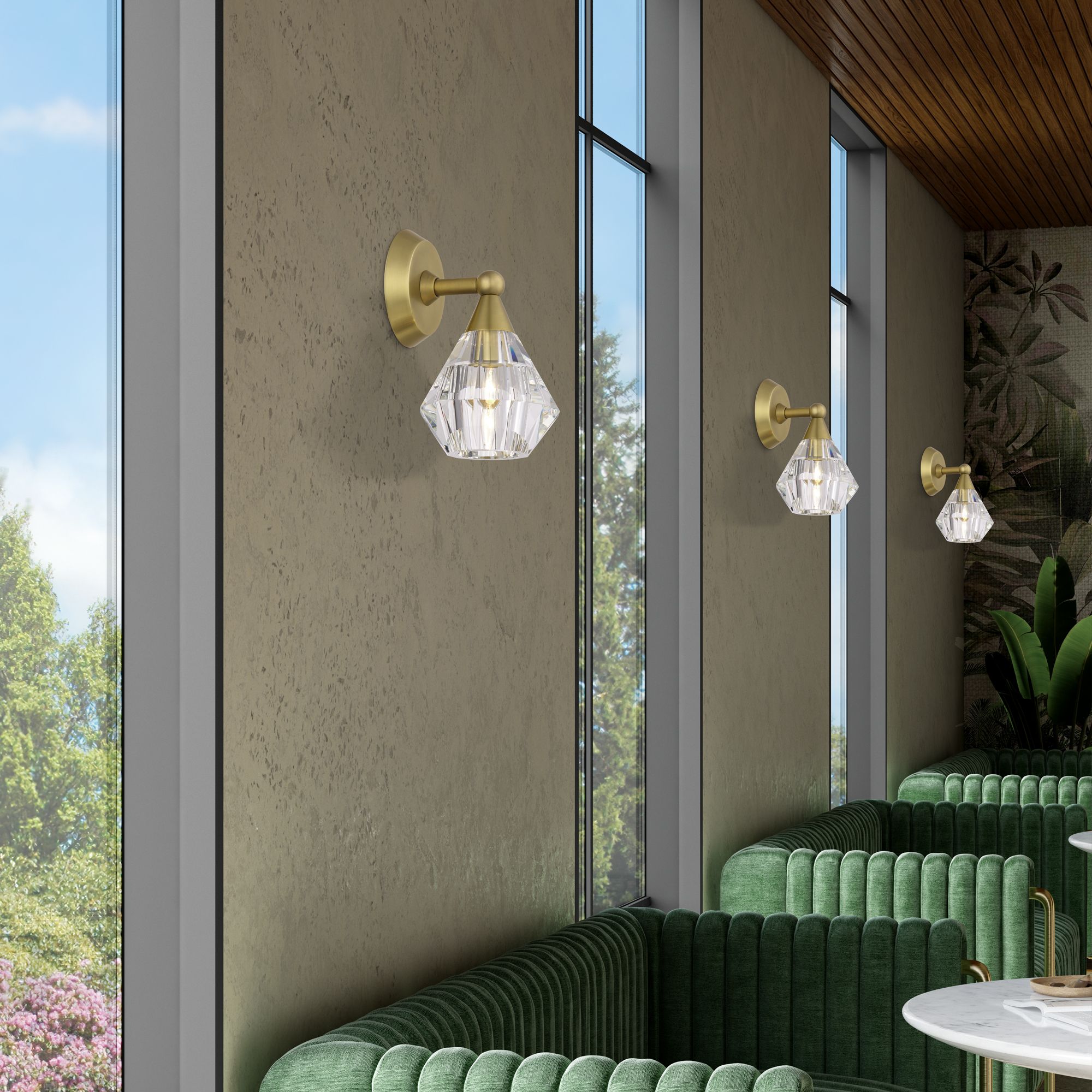 1 Light Natural Brass Crystal Single Sconce