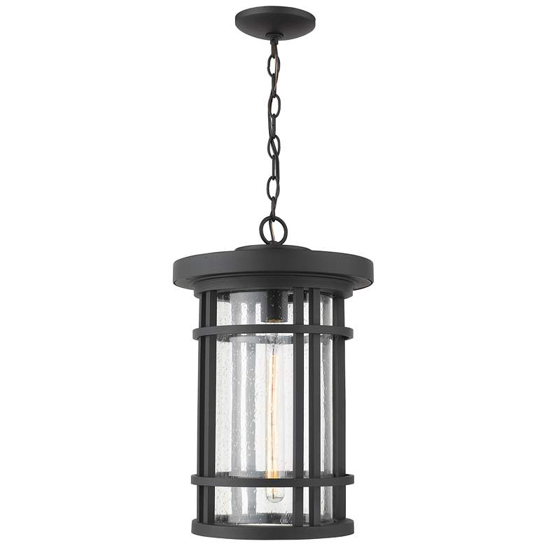 Image 1 1 Light Outdoor Chain Mount Ceiling Fixture in Black finish