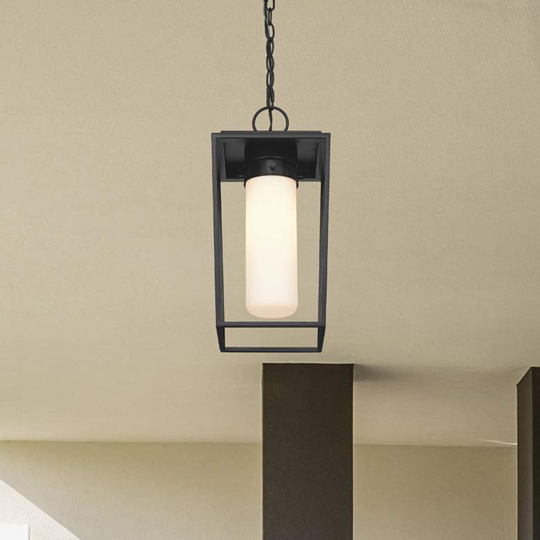 Image 1 1 Light Outdoor Chain Mount Ceiling Fixture in Black finish