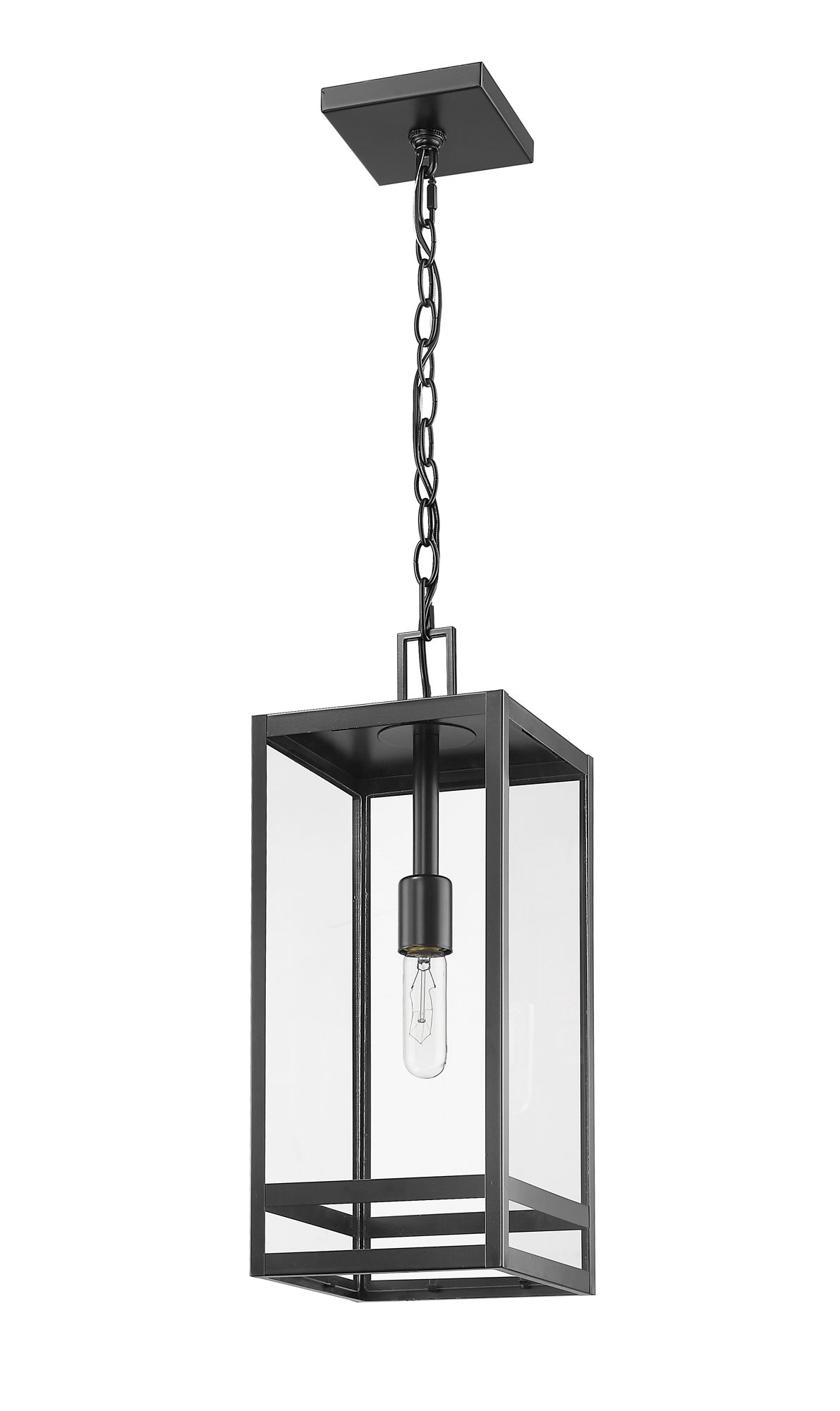 1 Light Outdoor Chain Mount Ceiling Fixture in Black finish