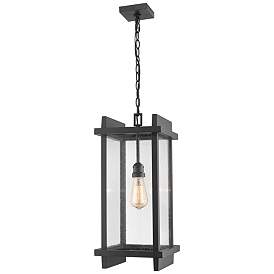 Image1 of 1 Light Outdoor Chain Mount Ceiling Fixture in Black finish