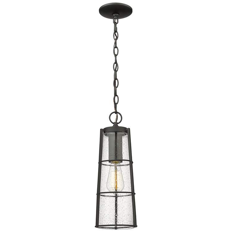 Image 1 1 Light Outdoor Chain Mount Ceiling Fixture in Black finish