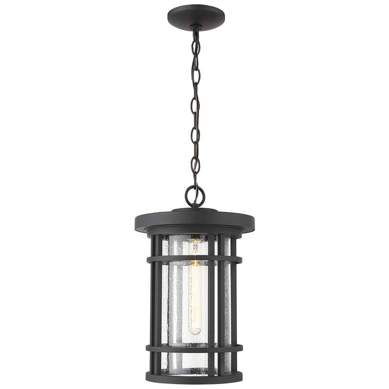 Image 1 1 Light Outdoor Chain Mount Ceiling Fixture in Black finish