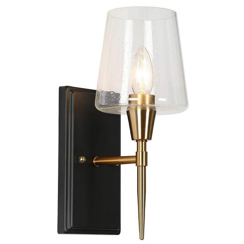 Image 1 1-Light Painted Black Wall Sconce with Seeded Glass Shade
