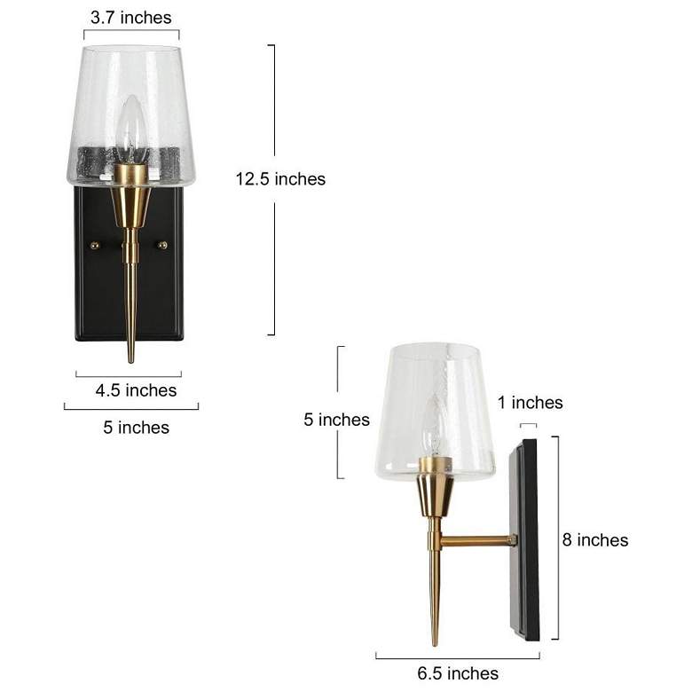 Image 2 1-Light Painted Black Wall Sconce with Seeded Glass Shade more views