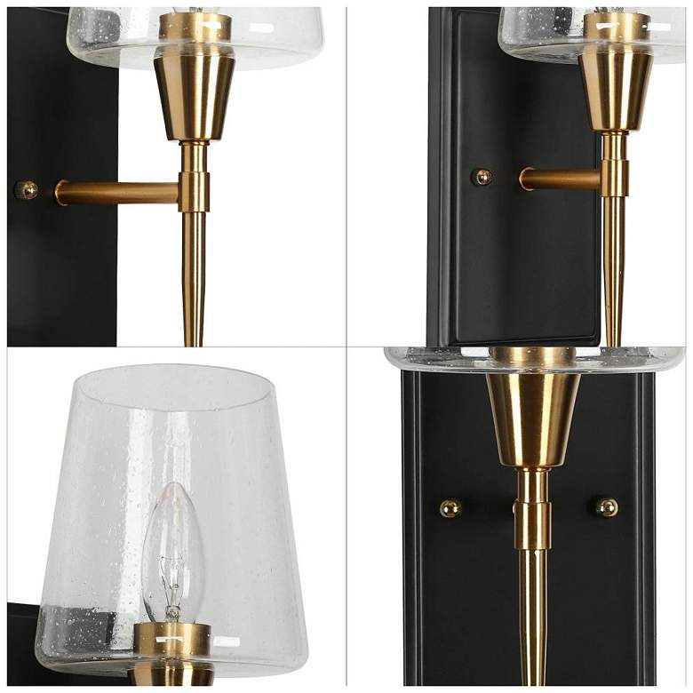 Image 3 1-Light Painted Black Wall Sconce with Seeded Glass Shade more views