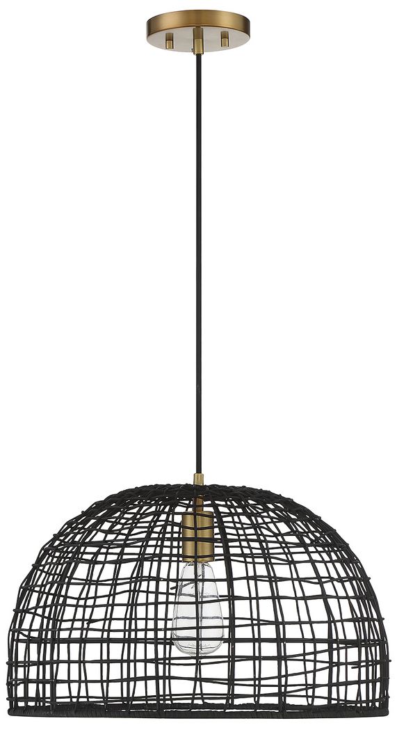 Image 2 1-Light Pendant in Black with Natural Brass Accents more views
