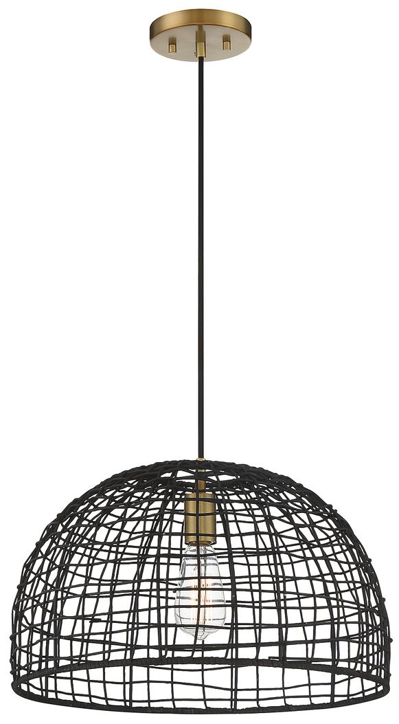 Image 3 1-Light Pendant in Black with Natural Brass Accents more views
