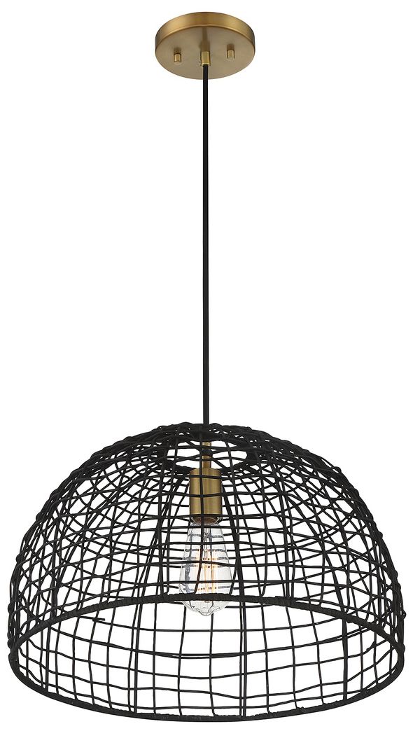 Image 4 1-Light Pendant in Black with Natural Brass Accents more views