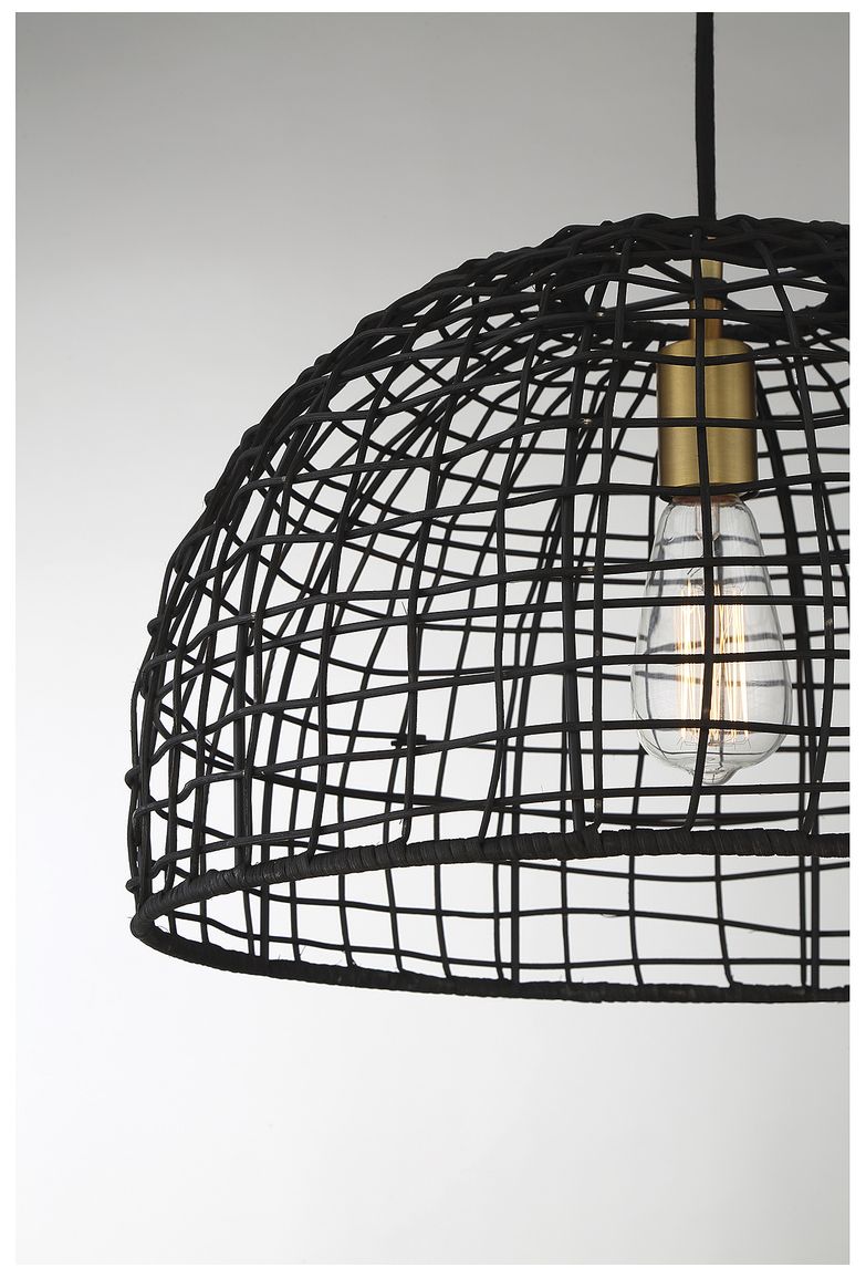 Image 5 1-Light Pendant in Black with Natural Brass Accents more views
