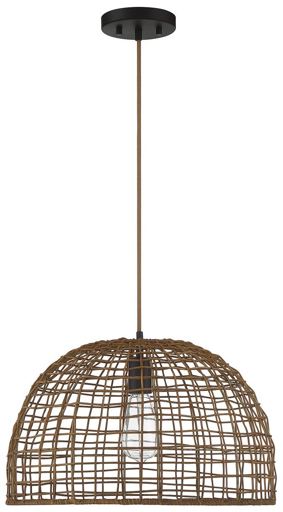 Image 2 1-Light Pendant in Dark Rattan with A Dark Brown Socket more views