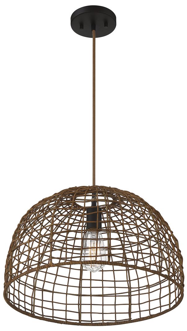 Image 4 1-Light Pendant in Dark Rattan with A Dark Brown Socket more views