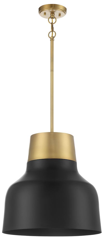 Image 2 1-Light Pendant in Matte Black with Natural Brass more views