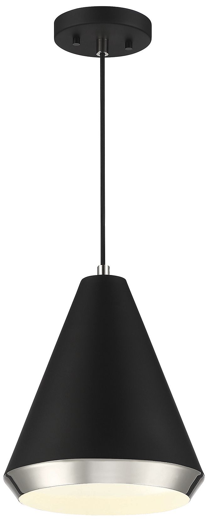 1-Light Pendant in Matte Black with Polished Nickel