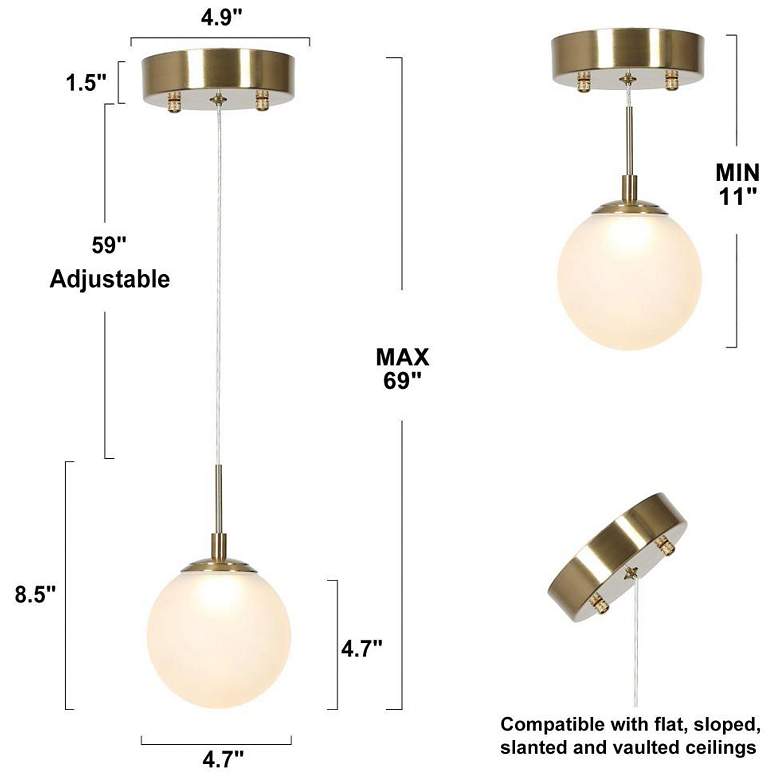 Image 4 1-light Plating Brass Ball LED Pendant Lamp with Frosted Glass more views