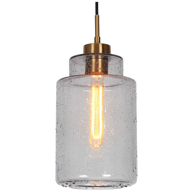 Image 1 1-light Plating Brass Pendant Lamp with seeded Glass