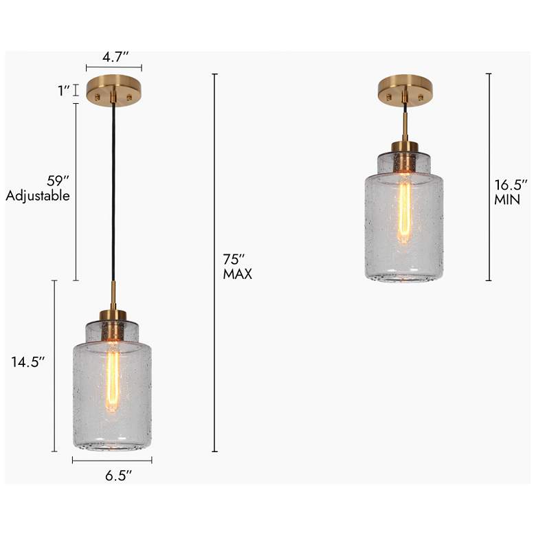 Image 2 1-light Plating Brass Pendant Lamp with seeded Glass more views